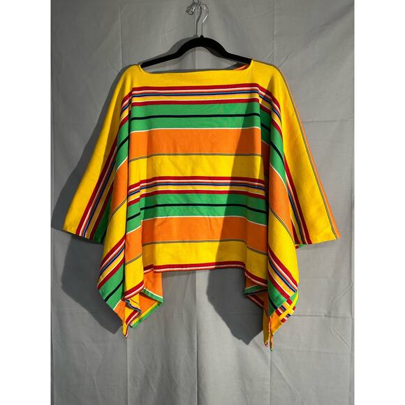 Vintage Ralph Lauren Poncho Womens Medium Yellow Striped Festival Western Aztec - Picture 5 of 6